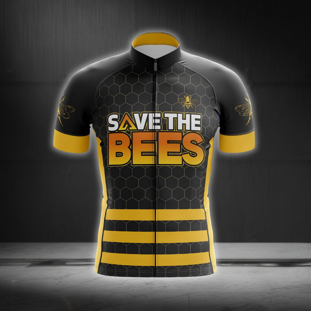 Save The Bees Cycling Short Sleeve Jersey For Men, Bee Lovers Black And Yellow Cycling Jersey CG0856