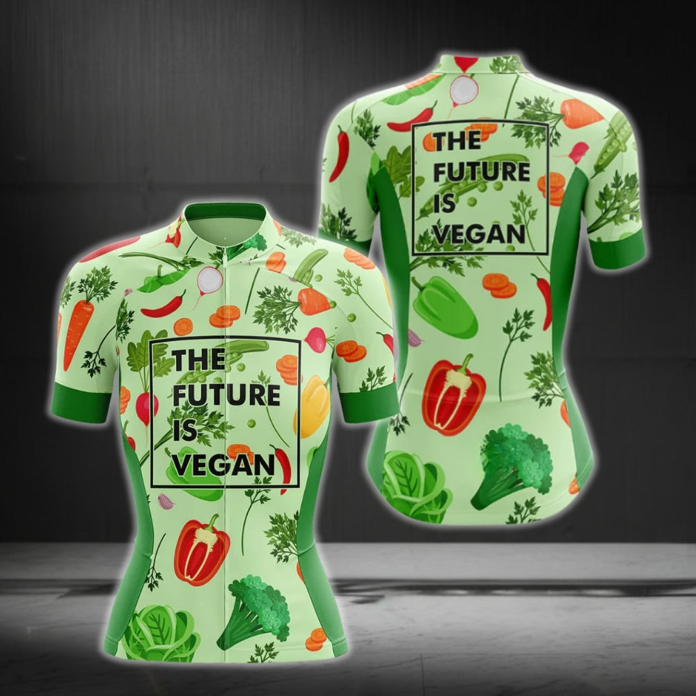The Future Is Vegan Women Green Cycling Short Sleeve Jersey, Vegan Cycling Jerseys For Ladies CG0259