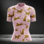Leopard Pink Womens Cycling Short Sleeve Jerseys, Leopard Cycling Jersey For Womens CZ0108