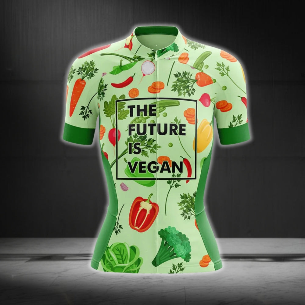The Future Is Vegan Women Green Cycling Short Sleeve Jersey, Vegan Cycling Jerseys For Ladies CG0259