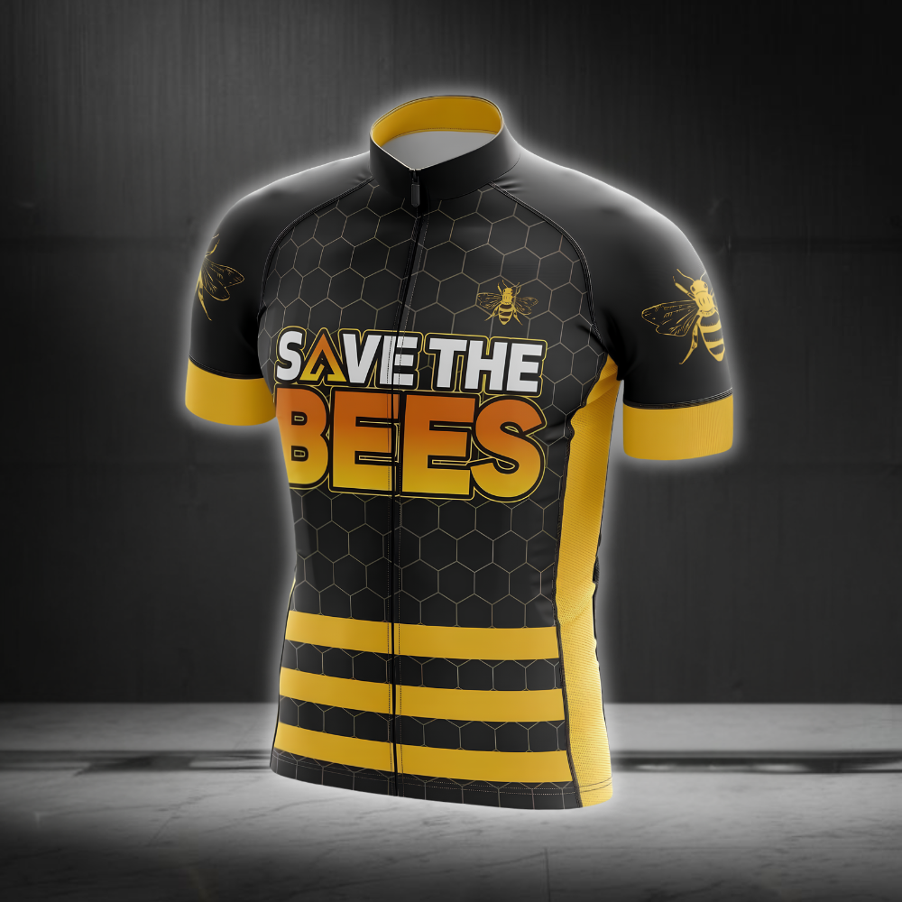 Save The Bees Cycling Short Sleeve Jersey For Men, Bee Lovers Black And Yellow Cycling Jersey CG0856