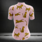 Leopard Pink Womens Cycling Short Sleeve Jerseys, Leopard Cycling Jersey For Womens CZ0108