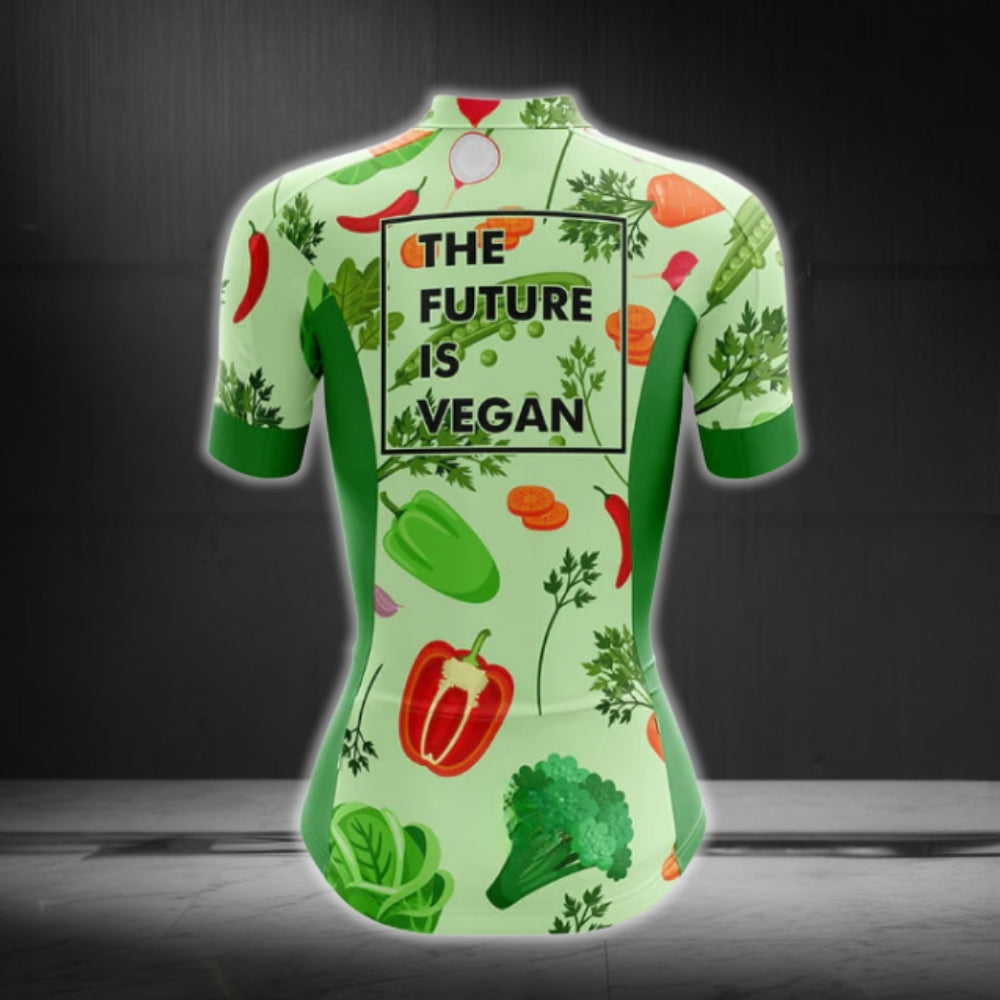 The Future Is Vegan Women Green Cycling Short Sleeve Jersey, Vegan Cycling Jerseys For Ladies CG0259