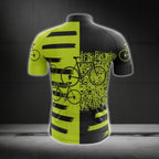 Black And Lime Bicycle Pattern Cycling Short Sleeve Jersey For Men, Bicycle Pattern Cycling Jerseys CG0704