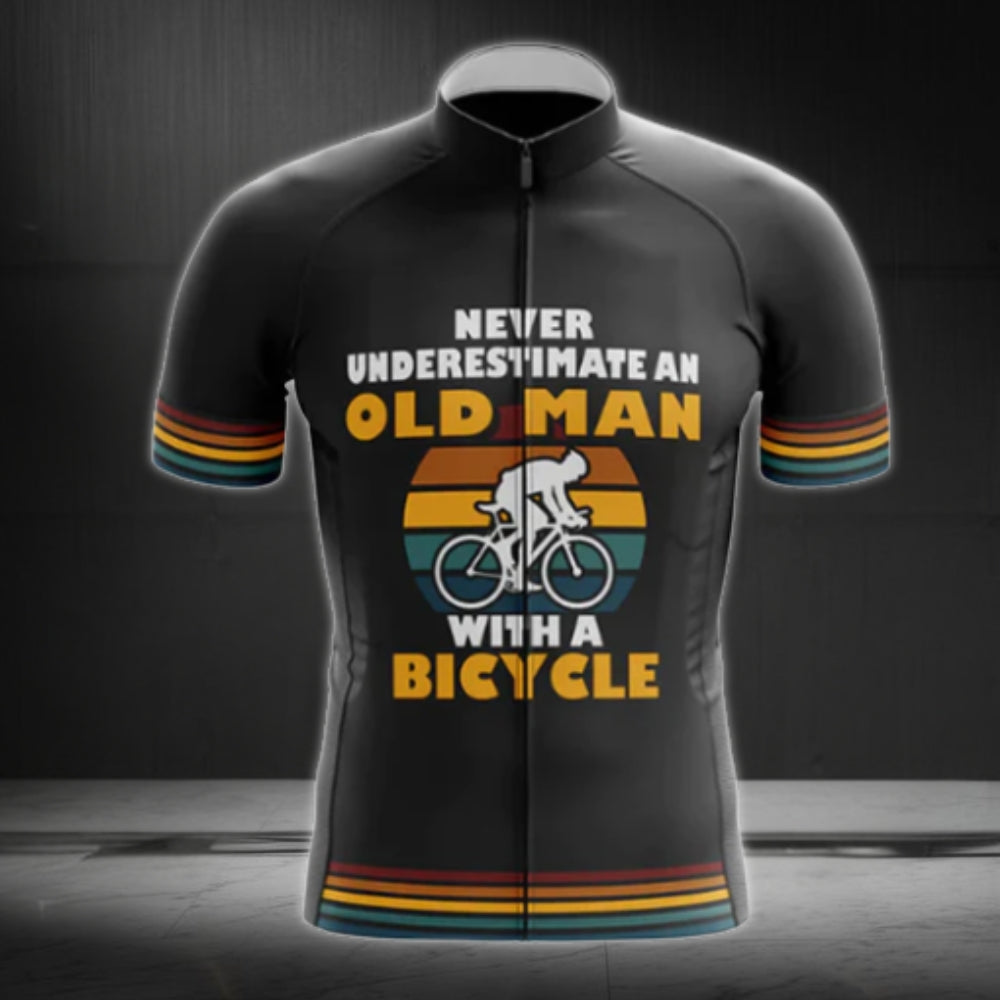 Never Underestimate An Old Man With A Bicycle Retro Short Sleeve Cycling Jersey For Mens, Funny Cycling Jerseys CZ0089