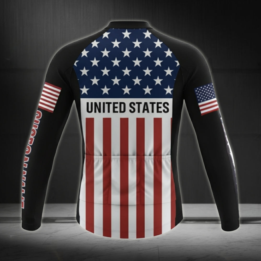 Custom USA Flag Cycling Long Sleeve Jersey For Men CZ0002