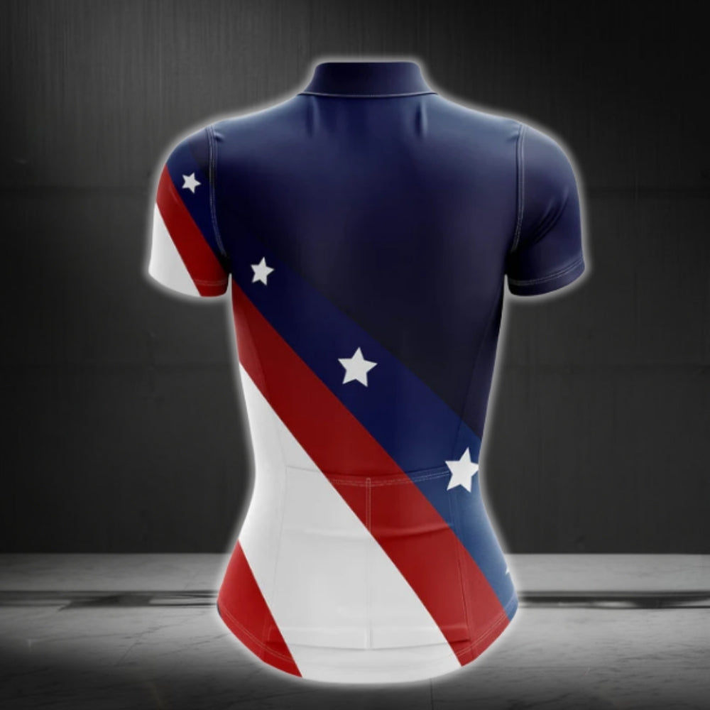 American Flag Short Sleeve Cycling Jersey Womens, Patriotic Cycling Jerseys For Ladies CG0082