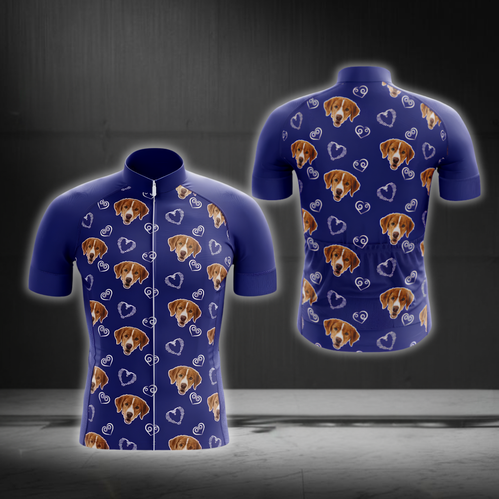 Custom Pet Face Men's Heart Parttern Cycling Short Sleeve Jersey, Custom Photo Pet Cycling Jersey CG0857