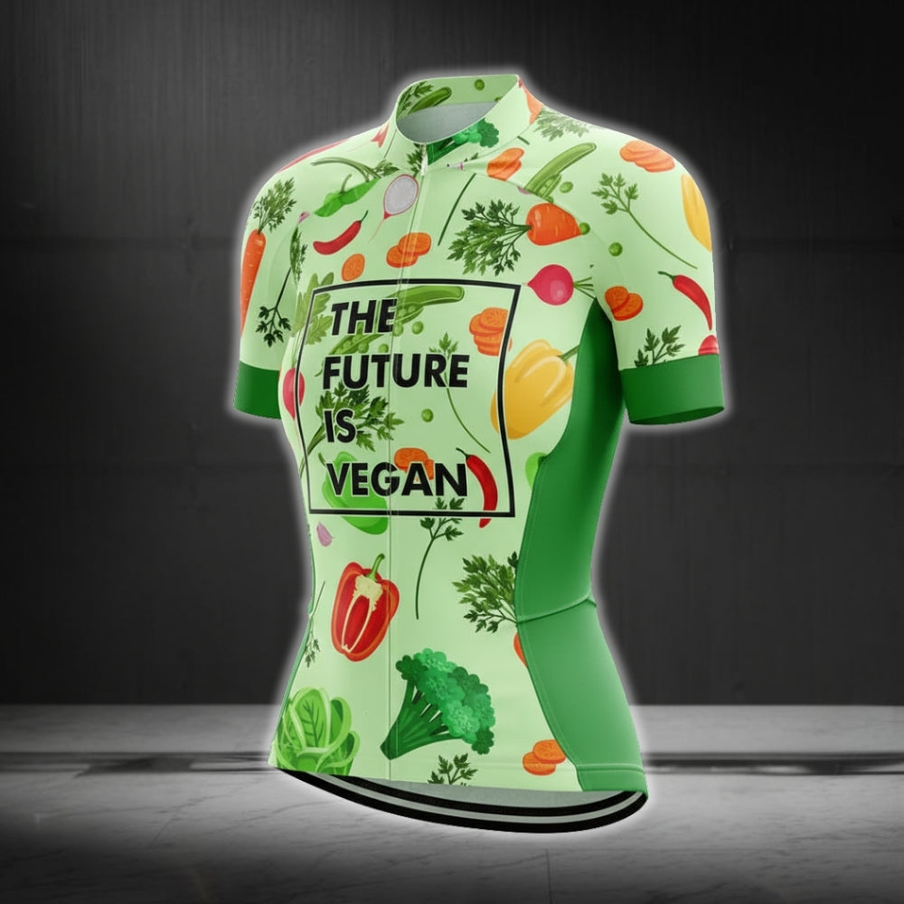 The Future Is Vegan Women Green Cycling Short Sleeve Jersey, Vegan Cycling Jerseys For Ladies CG0259