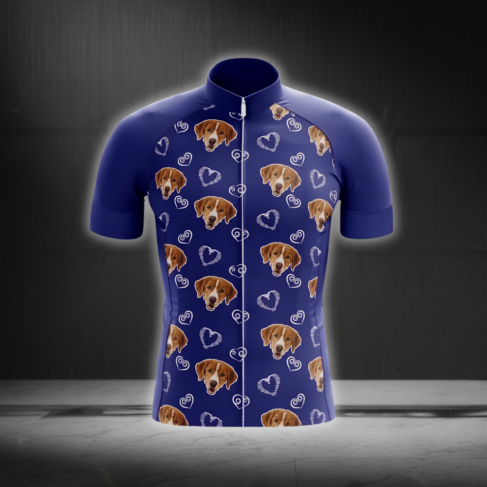 Custom Pet Face Men's Heart Parttern Cycling Short Sleeve Jersey, Custom Photo Pet Cycling Jersey CG0857