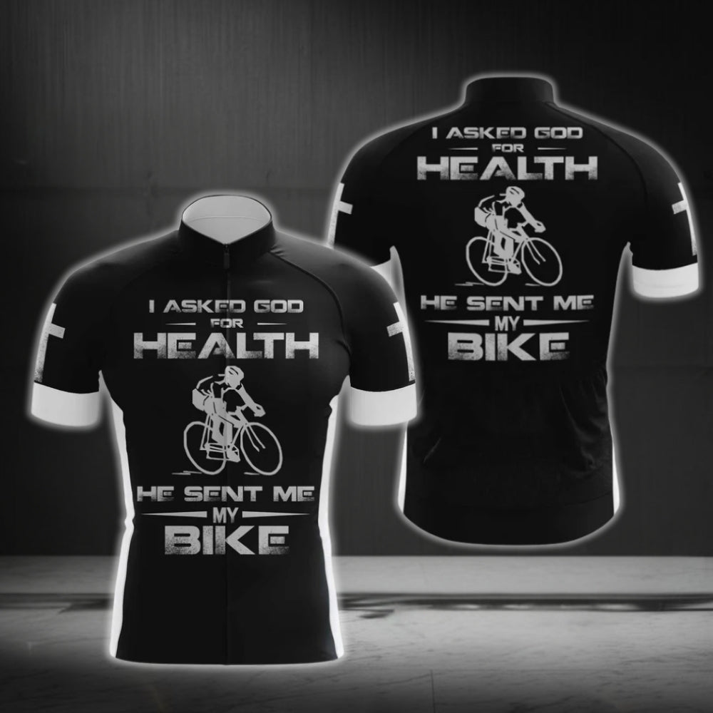I Asked God For Health He Sent Me My Bike Short Sleeve Cycling Jersey Mens, God Christian Cycling Jeresys CG0486