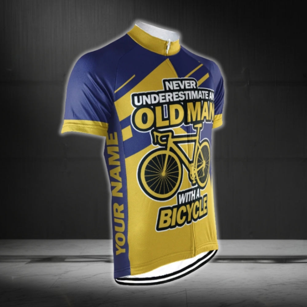 Never Underestimate An Old Man With A Bicycle Custom Name Short Sleeve Cycling Jersey, Custom Funny Cycling Jerseys CG0693