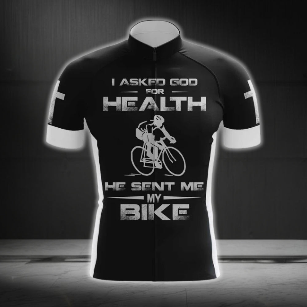 I Asked God For Health He Sent Me My Bike Short Sleeve Cycling Jersey Mens, God Christian Cycling Jeresys CG0486