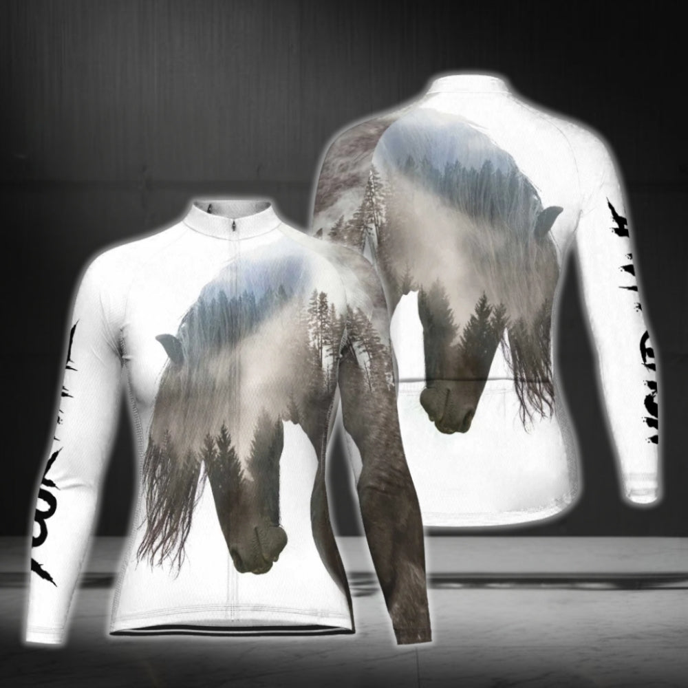 Custom Name Horse Women's Cycling Long Sleeve Jersey, Custom Horse Cycling Jerseys CG0695
