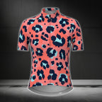 Pink Leopard Cycling Short Sleeve Jersey Womens, Leopard Cycling Jersey For Ladies CZ0107