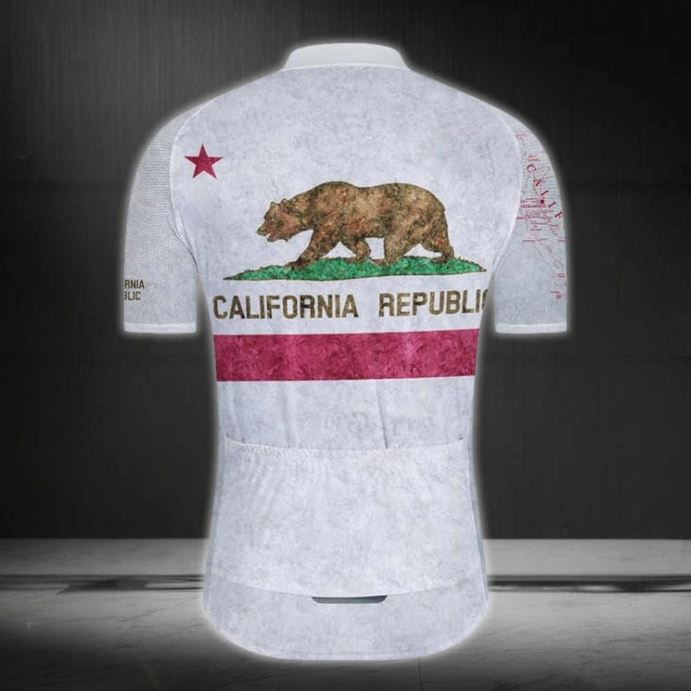 California Republic Men's White Cycling Short Sleeve Jerseys, California Cycling Jerseys CZ0023