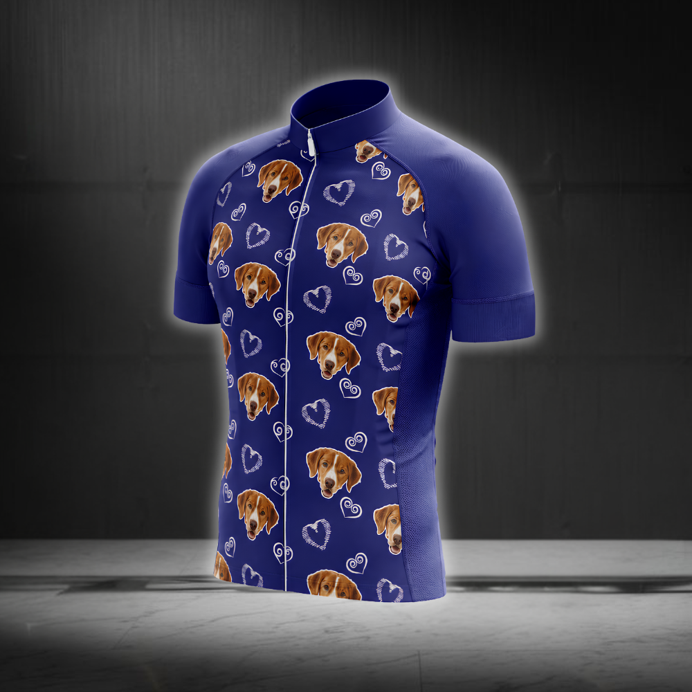 Custom Pet Face Men's Heart Parttern Cycling Short Sleeve Jersey, Custom Photo Pet Cycling Jersey CG0857