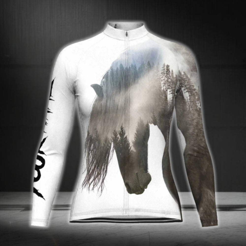 Custom Name Horse Women's Cycling Long Sleeve Jersey, Custom Horse Cycling Jerseys CG0695