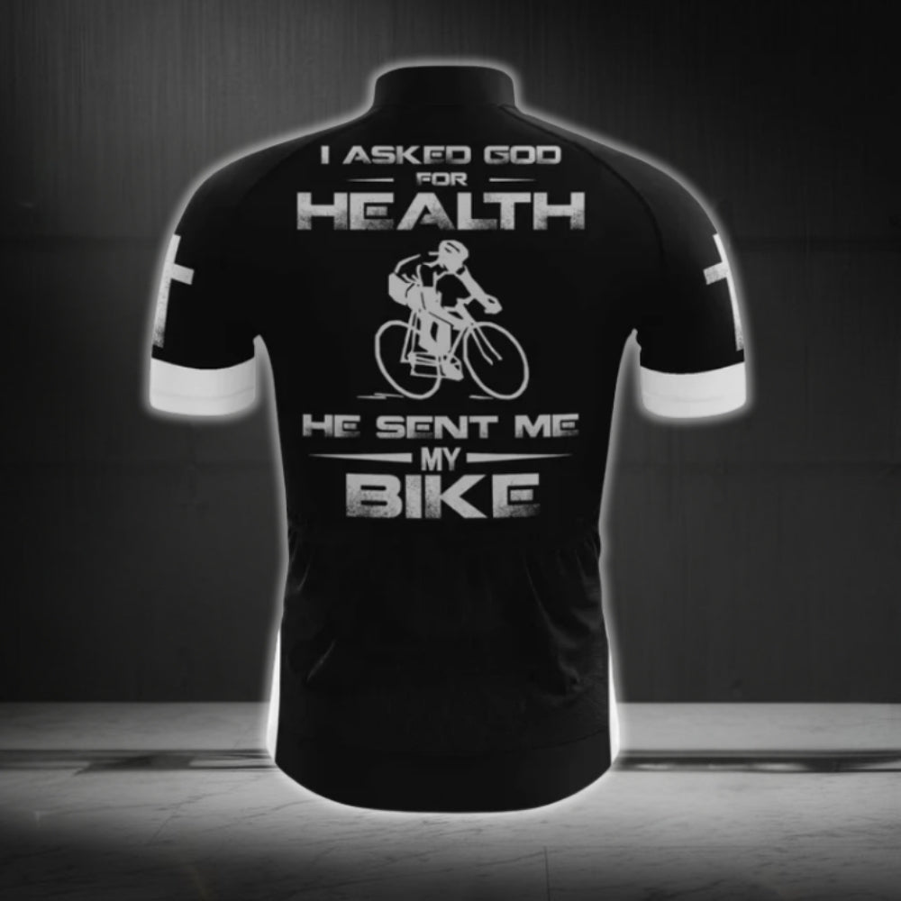 I Asked God For Health He Sent Me My Bike Short Sleeve Cycling Jersey Mens, God Christian Cycling Jeresys CG0486