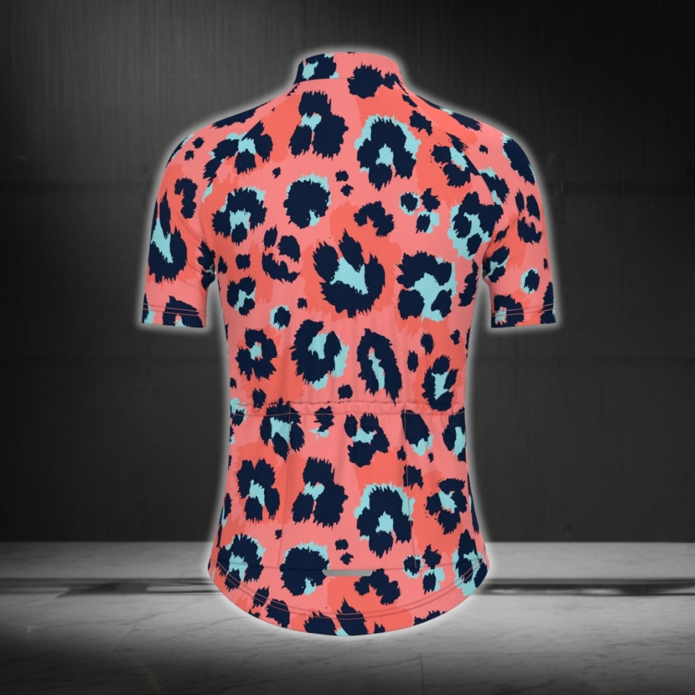 Pink Leopard Cycling Short Sleeve Jersey Womens, Leopard Cycling Jersey For Ladies CZ0107