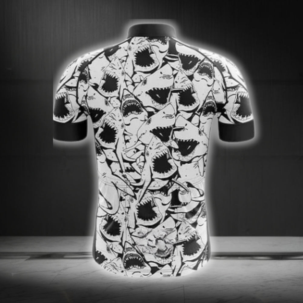 Black And White Shark Cycling Jersey Short Sleeve For Mens, Cycling Jerseys For Shark Lovers CG0260