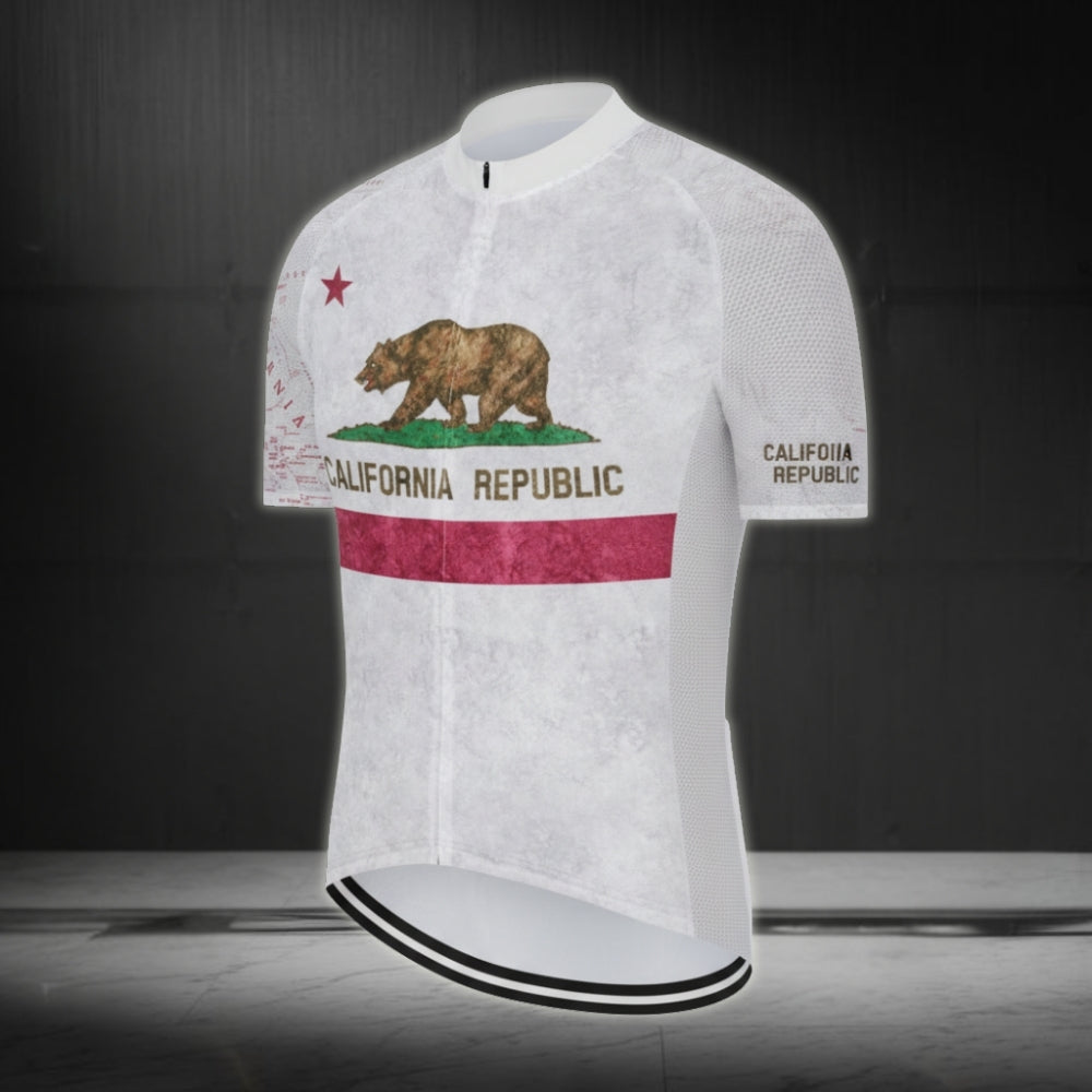 California Republic Men's White Cycling Short Sleeve Jerseys, California Cycling Jerseys CZ0023