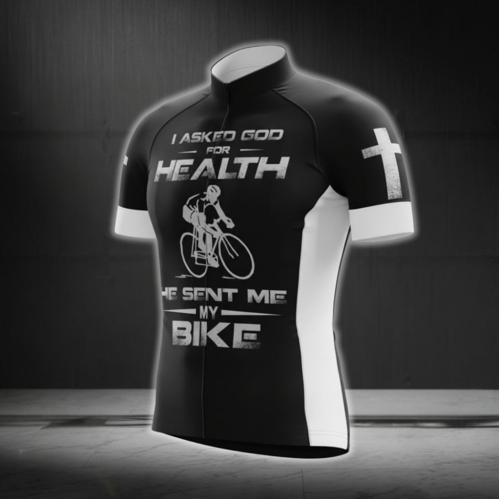 I Asked God For Health He Sent Me My Bike Short Sleeve Cycling Jersey Mens, God Christian Cycling Jeresys CG0486