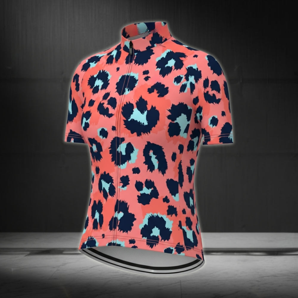 Pink Leopard Cycling Short Sleeve Jersey Womens, Leopard Cycling Jersey For Ladies CZ0107