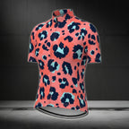 Pink Leopard Cycling Short Sleeve Jersey Womens, Leopard Cycling Jersey For Ladies CZ0107
