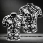 Skull Black And White Short Sleeve Men's Cycling Jersey, Skull Cycling Jerseys CG0261
