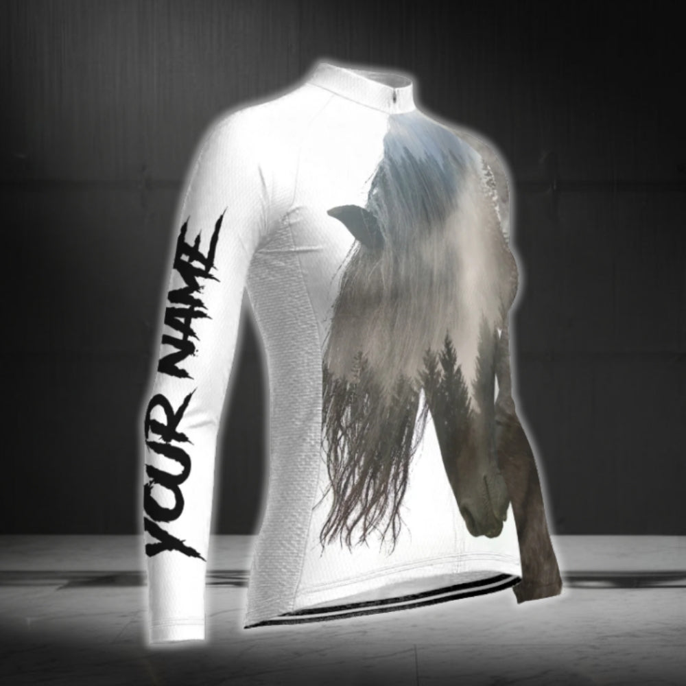 Custom Name Horse Women's Cycling Long Sleeve Jersey, Custom Horse Cycling Jerseys CG0695
