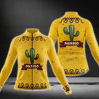 Women's Mexico Cactus Cycling Long Sleeve Jersey, Yellow Cactus Cycling Jersey For Ladies CG0640