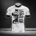 Skull Fueled By Grace Guided By Christ Riding Free Cycling Short Sleeve Jersey For Men, Skull Christian Cycling Jerseys CG0487
