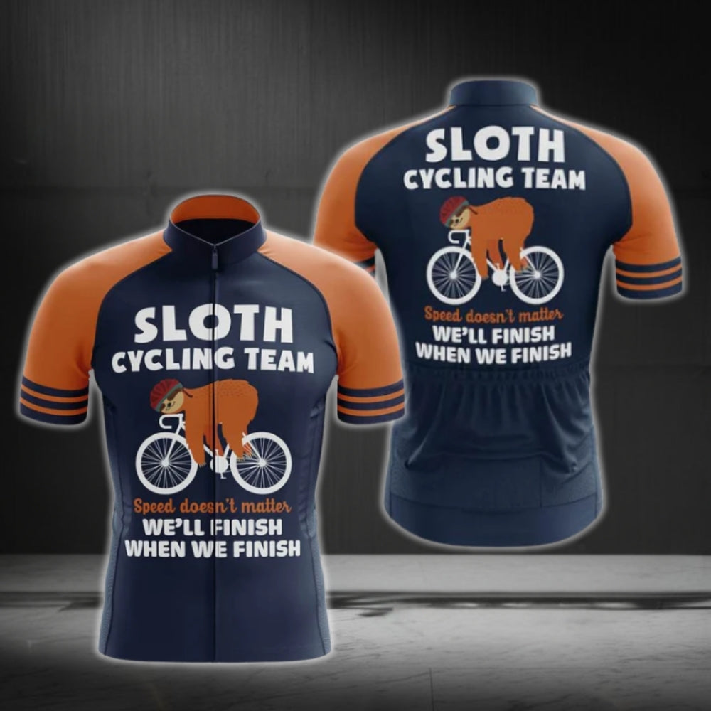 Sloth Cycling Team Speed Doesn't Matter We'll Finish When We Finish Men's Cycling Short Sleeve Jersey, Sloth Funny Cyling Jerseys For Team CG0109
