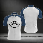 Blue And White Bicycle Smile Cycling Short Sleeve Men Jersey, Funny Cycling Jersey CG0696