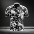 Skull Black And White Short Sleeve Men's Cycling Jersey, Skull Cycling Jerseys CG0261
