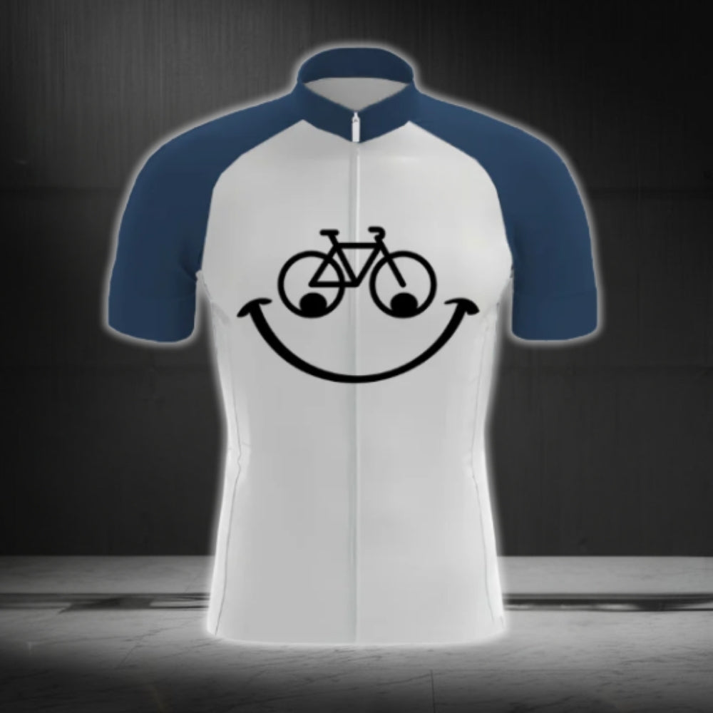Blue And White Bicycle Smile Cycling Short Sleeve Men Jersey, Funny Cycling Jersey CG0696