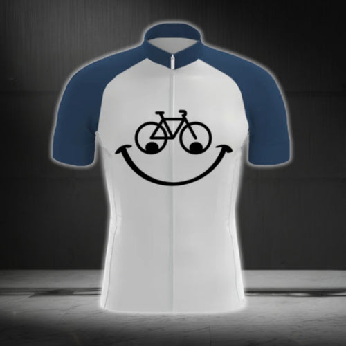 Blue And White Bicycle Smile Cycling Short Sleeve Men Jersey, Funny Cycling Jersey CG0696