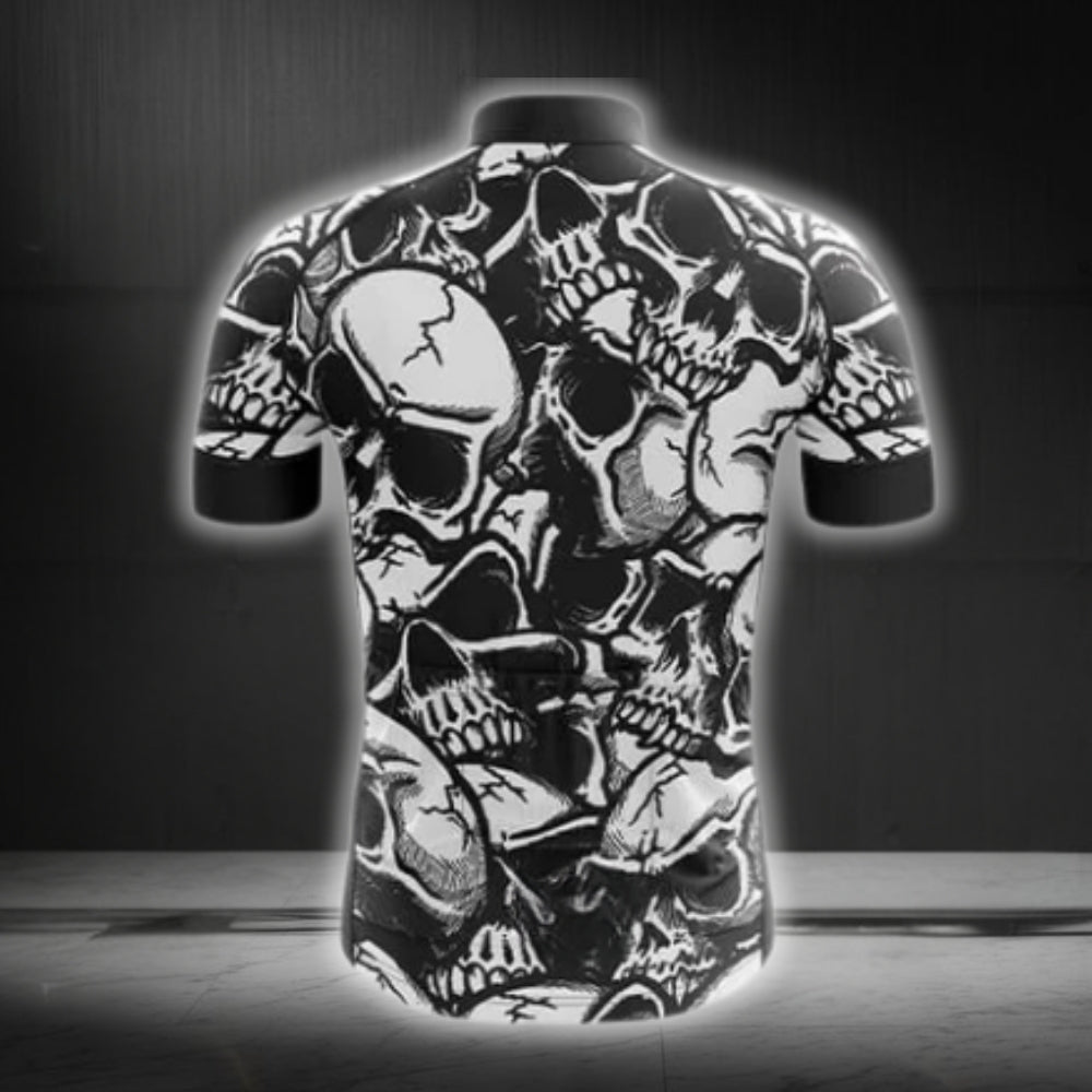 Skull Black And White Short Sleeve Men's Cycling Jersey, Skull Cycling Jerseys CG0261