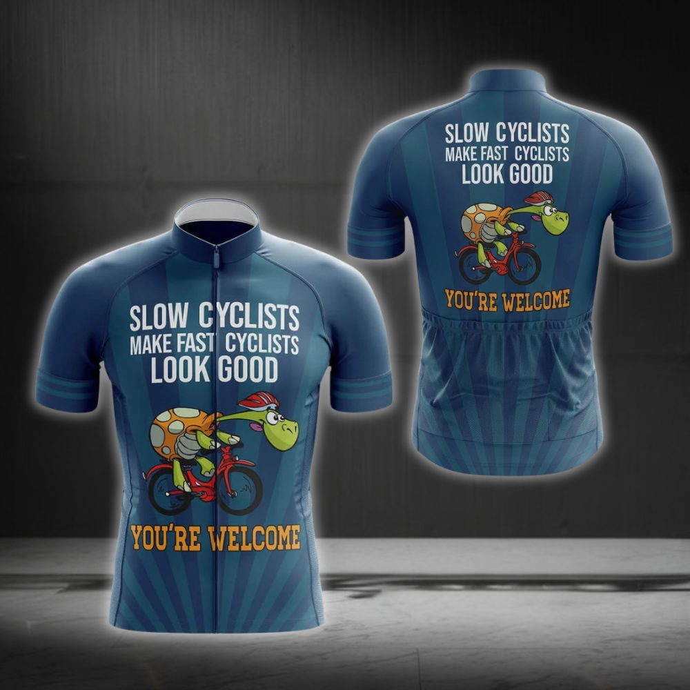 Slow Cyclists Make Fast Cyclists Look Good Cycling Short Sleeve Jersey For Men, Funny Turtle Cycling Jersey CG0859