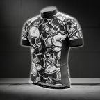 Skull Black And White Short Sleeve Men's Cycling Jersey, Skull Cycling Jerseys CG0261