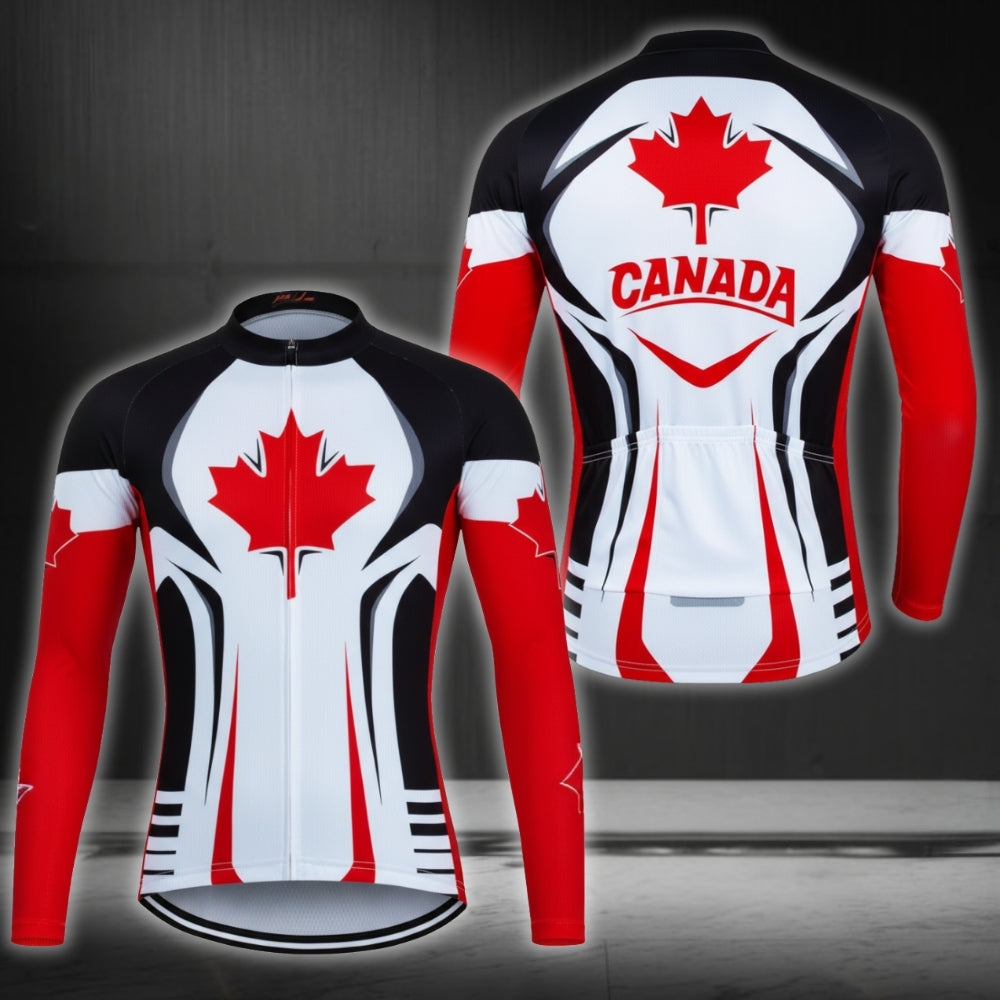 Men's Canada Flag Cycling Long Sleeve Jersey, Canada Cycling Jerseys CZ0026