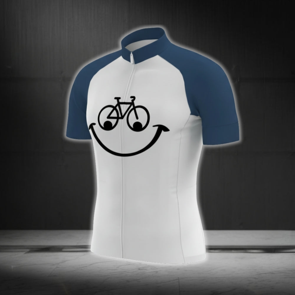 Blue And White Bicycle Smile Cycling Short Sleeve Men Jersey, Funny Cycling Jersey CG0696