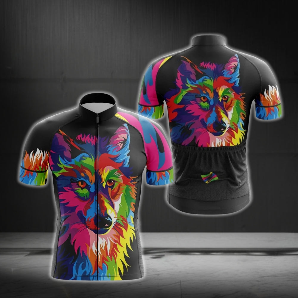 Wolf Colorful Cycling Jersey Short Sleeve For Men, Wolf Cycling Jersey Mens CZ0105