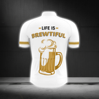 Life Is Brewtiful Cycling Short Sleeve Men's Jersey White Yellow, Funny Beer Cycling Jersey CG0875