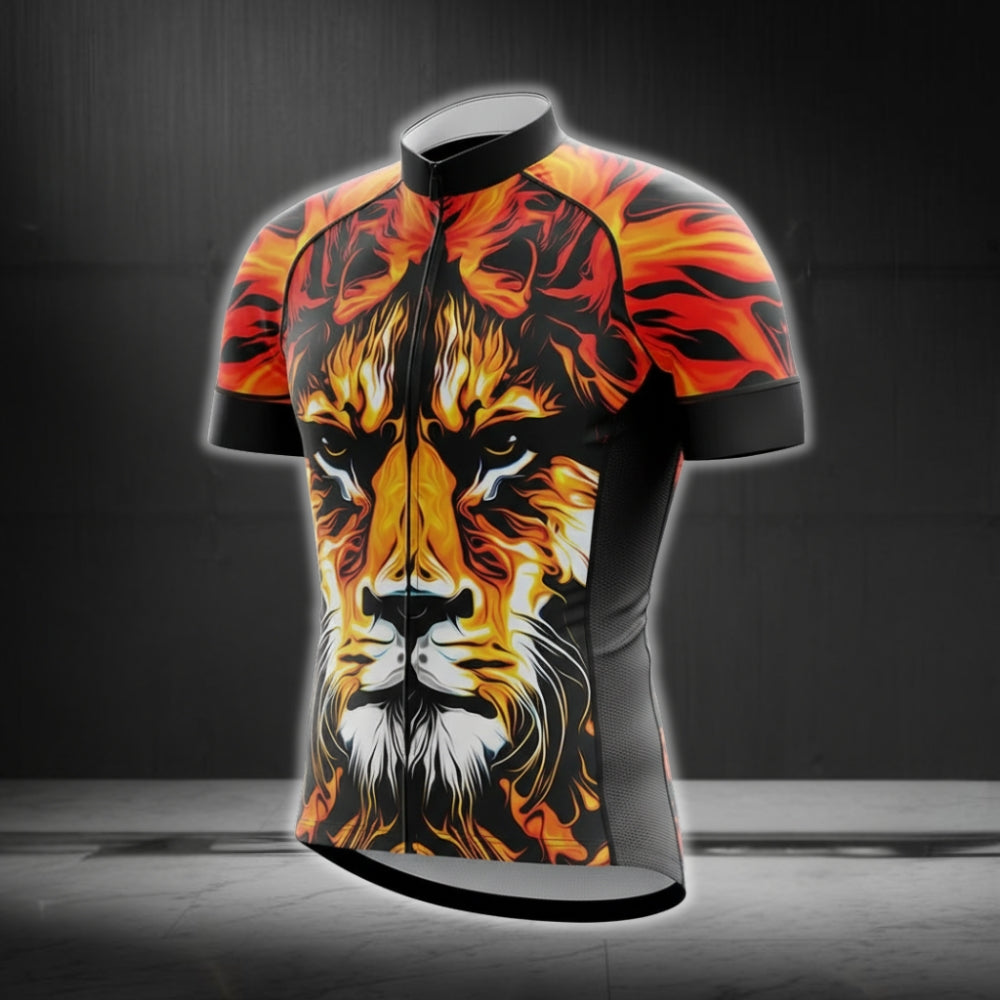 Lion Flame Cycling Short Sleeve Men's Jersey, Lion Cycling Jerseys CG0234
