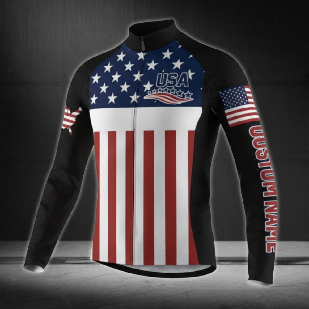 Custom USA Flag Cycling Long Sleeve Jersey For Men CZ0002