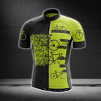 Black And Lime Bicycle Pattern Cycling Short Sleeve Jersey For Men, Bicycle Pattern Cycling Jerseys CG0704