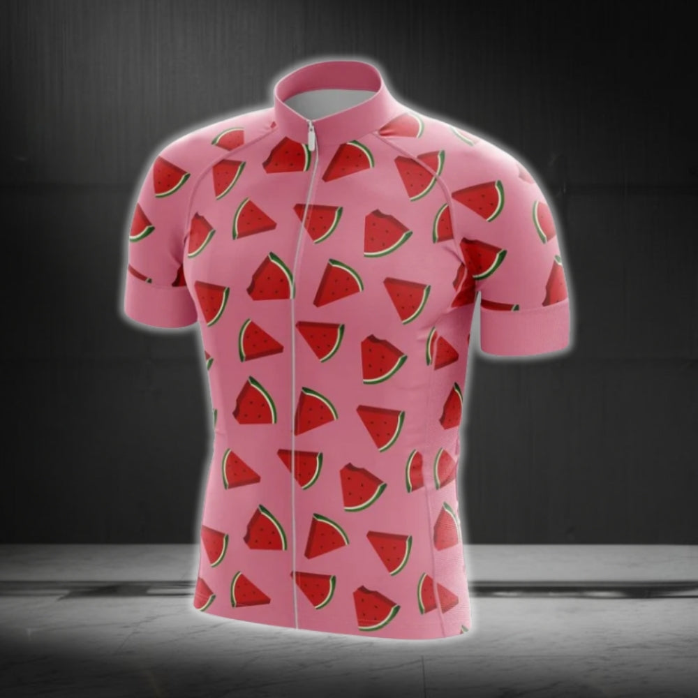 Pink Watermelon Men's Cycling Short Sleeve Jersey, Watermelon Cycling Jerseys CG0458