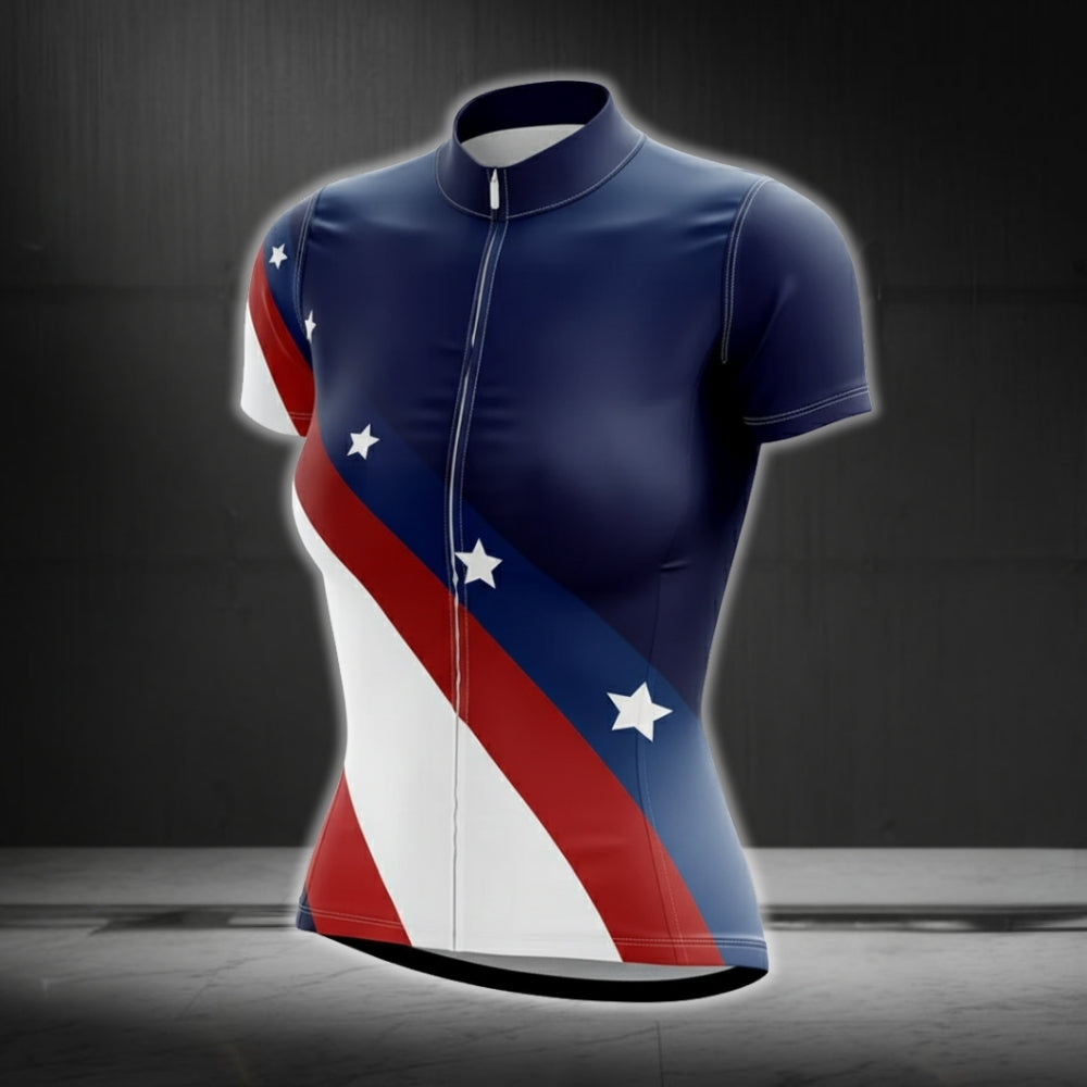 American Flag Short Sleeve Cycling Jersey Womens, Patriotic Cycling Jerseys For Ladies CG0082
